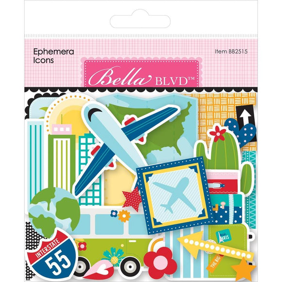 Scrapbooking  Bella Blvd Cardstock Ephemera Icons, Time To Travel Ephemera