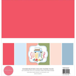 Scrapbooking  Carta Bella Summer Double-Sided Solid Cardstock 12"X12" 6/Pkg , 6 Colors Paper 12"x12"