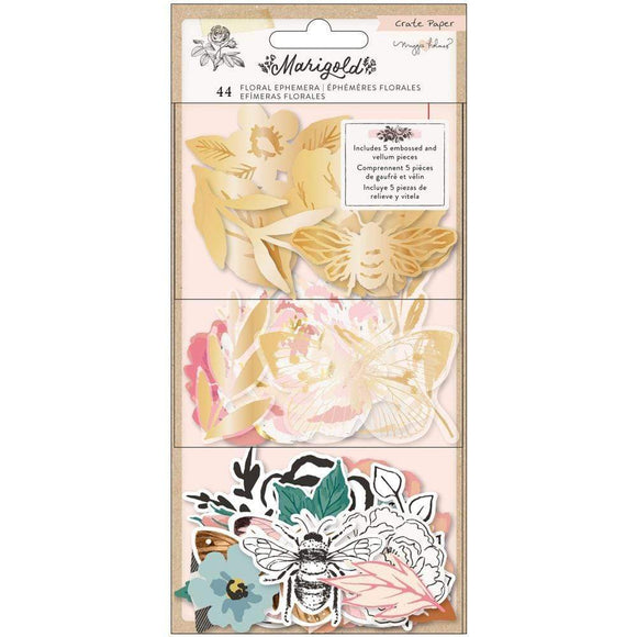 Scrapbooking  Maggie Holmes Marigold Ephemera Die-Cuts 44/Pkg Floral Cardstock & Vellum Puffy Stickers