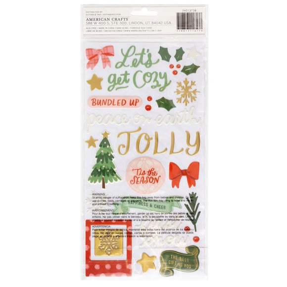 Scrapbooking  Crate Paper Mittens & Mistletoe Thickers Stickers 99/Pkg All Is Bright Phrase W/Gold Foil stickers