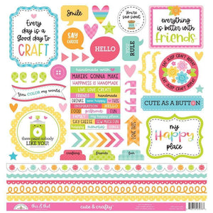 Scrapbooking  Doodlebug This & That Cardstock Stickers 12"X12" Cute & Crafty stickers