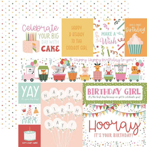 Scrapbooking  Echo Park A Birthday Wish Girl Double-Sided Cardstock 12"X12" - Multi Journaling Cards Paper 12"x12"