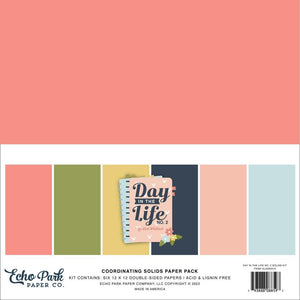 Scrapbooking  Echo Park Day In The Life No. 2 Solids Cardstock Paper Pack 6/pk Paper 12"X12"
