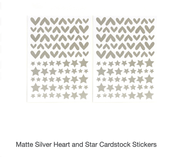 Scrapbooking  Elles Studio Matte Silver Heart and Star Cardstock Stickers stickers