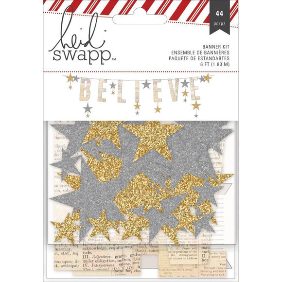Scrapbooking  Heidi Swapp Oh What Fun Cardstock Banner Kit Gold & Silver Glitter Believe Paper Collections 12x12