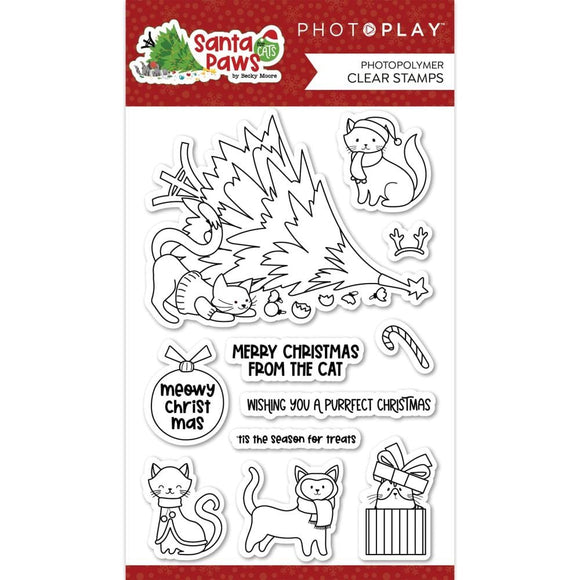 Scrapbooking  PhotoPlay Photopolymer Clear Stamps Santa Paws - Cat stamp