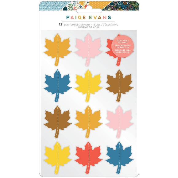 Scrapbooking  Paige Evans Bungalow Lane Dimensional Stickers 12/Pkg Leaf Embellishment Embellishments