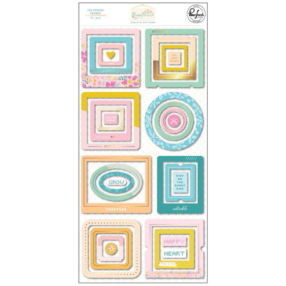 Scrapbooking  PinkFresh Chipboard Frames Stickers Happy Heart 31pc Embellishments