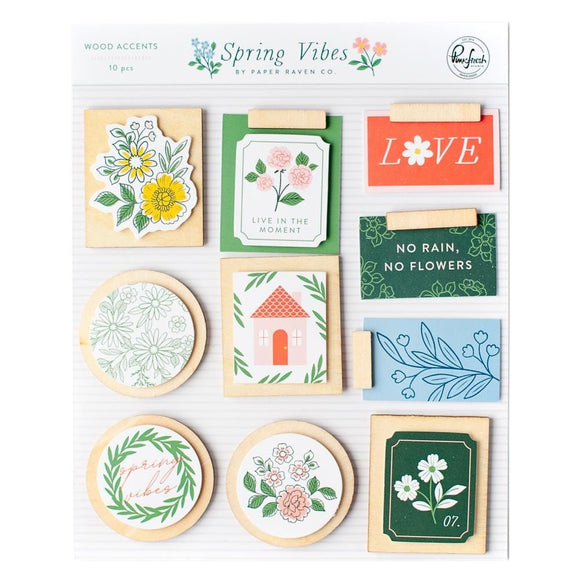 Scrapbooking  PinkFresh Wood Accent Stickers Spring Vibes 10pk Embellishments