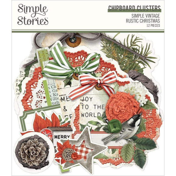 Scrapbooking  Simple Vintage Rustic Christmas Chipboard Clusters 12/Pkg Chipboard