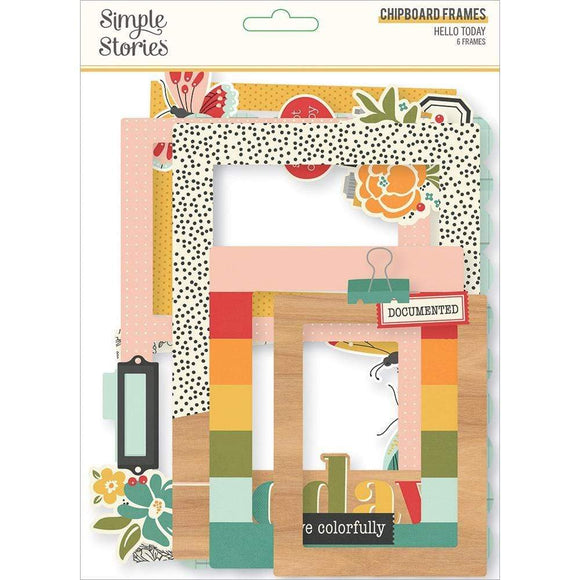 Scrapbooking  Hello Today Layered Chipboard Frames Die-Cuts 6 pack Chipboards