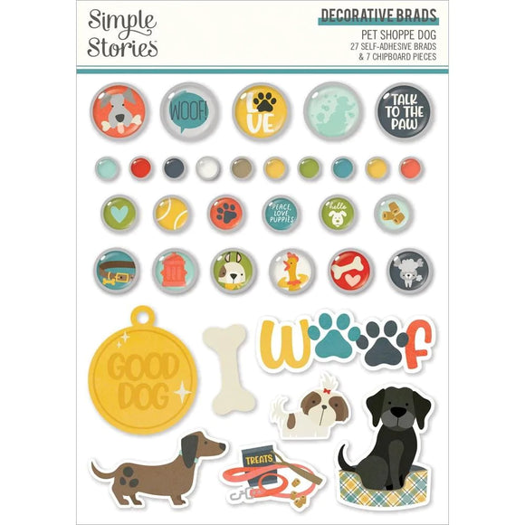 Scrapbooking  Simple Stories Pet Shoppe Dog Decorative Brads 34pk Embellishments