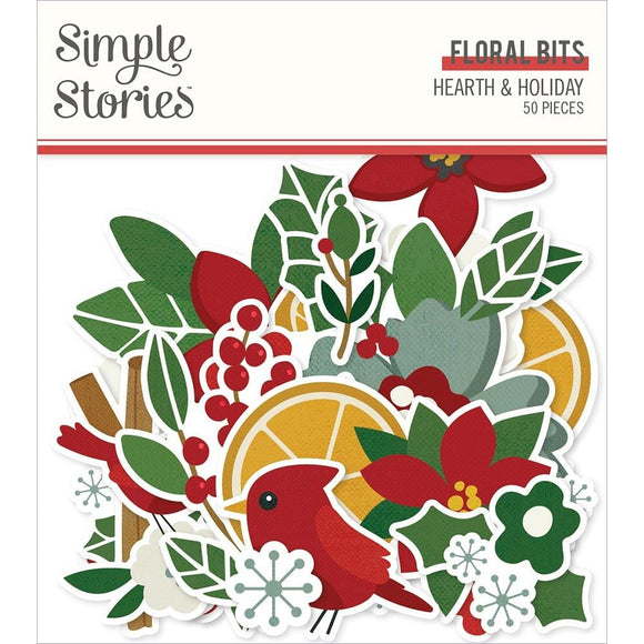 Scrapbooking  Simple Stories Hearth & Holiday Bits & Pieces Die-Cuts 50/Pkg Floral Ephemera