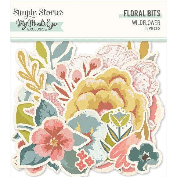 Scrapbooking  Simple Stories Wildflower Bits & Pieces Die-Cuts 55/Pkg Floral ephemera