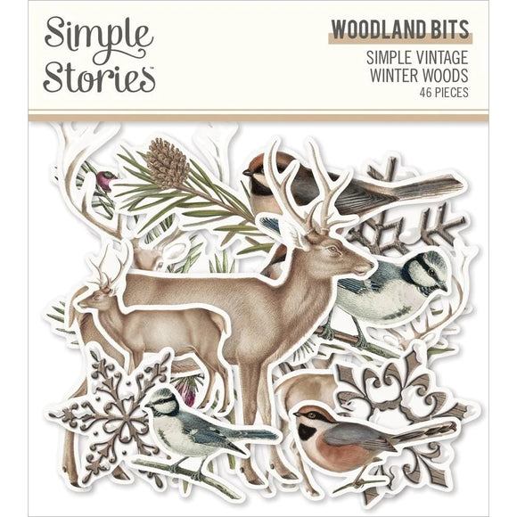 Scrapbooking  Simple Vintage Winter Woods Bits & Pieces Die-Cuts 46/Pkg Woodland Ephemera