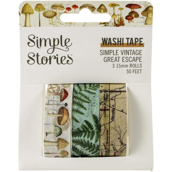 Scrapbooking  Simple Stories Simple Vintage Great Escape Washi Tape 3/Pkg Paper 12