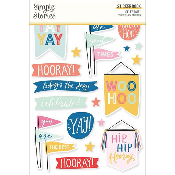 Scrapbooking  Simple Stories Sticker Book 12/Sheets Celebrate!, 467/Pkg stickers