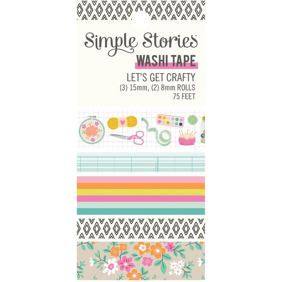 Scrapbooking  Simple Stories Let's Get Crafty Washi Tape 5/Pkg Washi