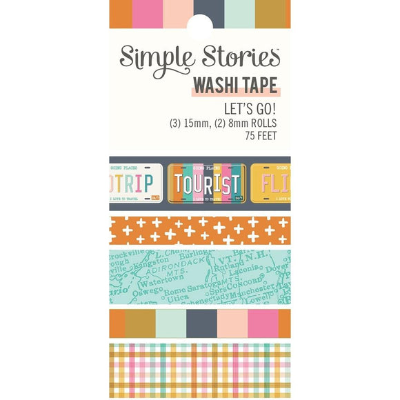 Scrapbooking  Simple Stories Let's Go! Washi Tape 5/Pkg Washi