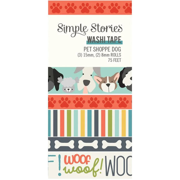 Scrapbooking  Simple Stories Pet Shoppe Dog Washi Tape 5/Pkg WASHI Tape