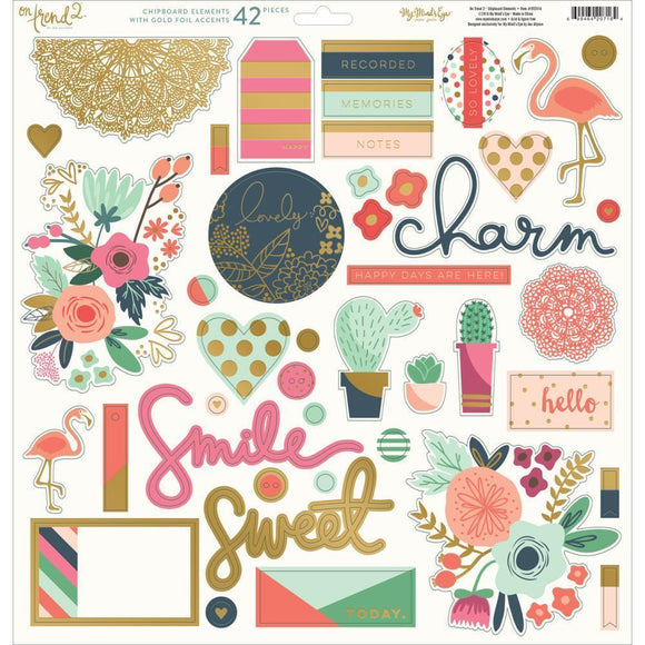 Scrapbooking  On Trend 2 Chipboard with Gold Foil 12x12 Paper Collections 12x12