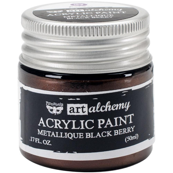 Scrapbooking  Finnabair Art Alchemy Acrylic Paint 1.7 Fluid Ounces - Metallique Black Berry Prima Marketing