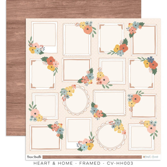 Scrapbooking  Cocoa Vanilla Heart & Home Double sided Paper 12x12 - Framed Paper 12