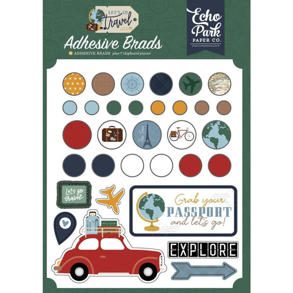 Scrapbooking  Echo Park Decorative Brads Let's Go Travel Embellishments