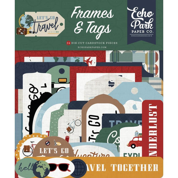 Scrapbooking  Echo Park Cardstock Ephemera 33/Pkg Frames & Tags, Let's Go Travel Ephemera