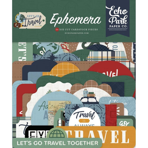 Scrapbooking  Echo Park Cardstock Ephemera 33/Pkg Icons, Let's Go Travel Ephemera