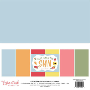 Scrapbooking  Echo Park Here Comes The Sun Double-Sided Solid Cardstock 12"X12" 6/Pkg Paper 12"x12"