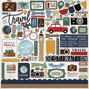 Scrapbooking  Echo Park Let's Go Travel Cardstock Stickers 12"X12" Elements stickers