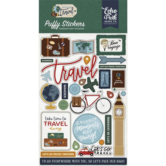 Scrapbooking  Echo Park Let's Go Travel Puffy Stickers Stickers