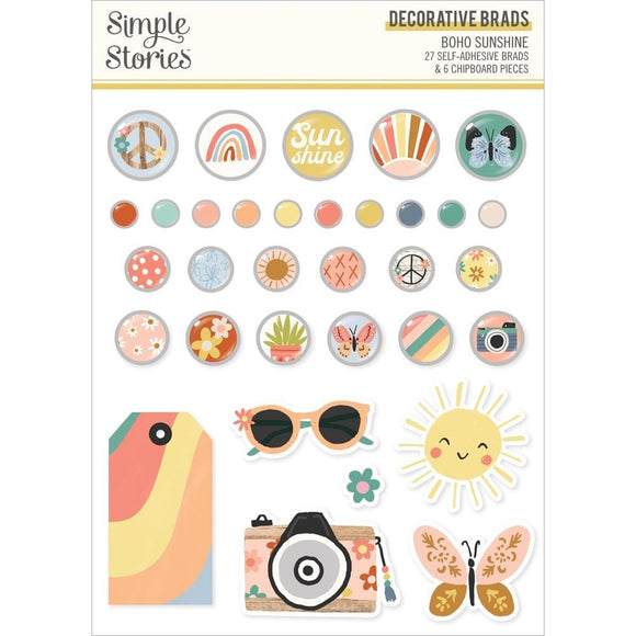 Scrapbooking  Simple Stories Boho Sunshine Decorative Brads 32pk embellishments