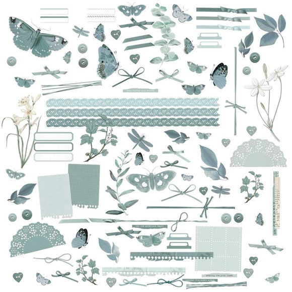 Scrapbooking  49 And Market  Color Swatch: Eucalyptus Laser Cut Outs Elements Embellishments