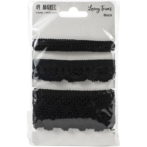 Scrapbooking  49 And Market Lacey Trims - Black Embellishments
