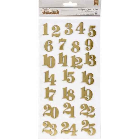 Scrapbooking  American Crafts Thickers Stickers 25 Days Gold Numbers 25/Pkg Alphas
