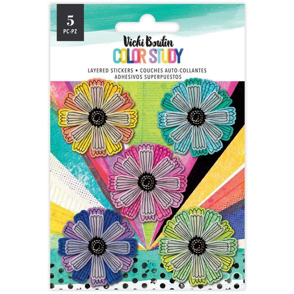 Scrapbooking  Vicki Boutin Color Study Layered Stickers 5/Pkg Flowers Embellishments