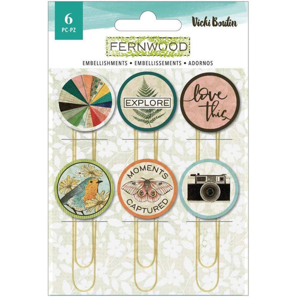 Scrapbooking  Vicki Boutin Fernwood Epoxy Paper Clips 6/Pkg Embellishments