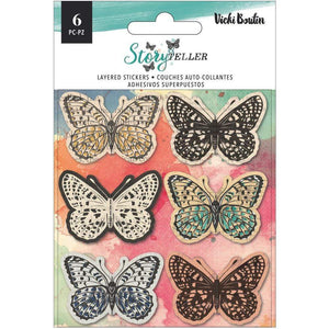 Scrapbooking  Vicki Boutin Storyteller Layered Stickers 6/Pkg Vellum Butterflies Paper 12"x12"