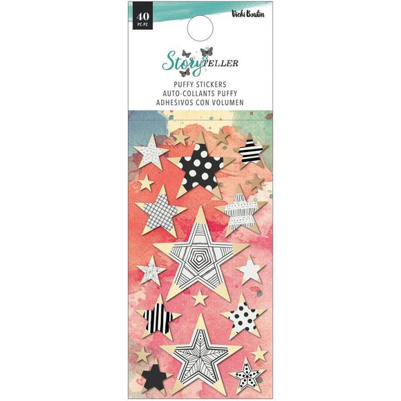 Scrapbooking  Vicki Boutin Storyteller Puffy Stickers 40/Pkg Mini Stars W/Gold Foil Accents Paper 12