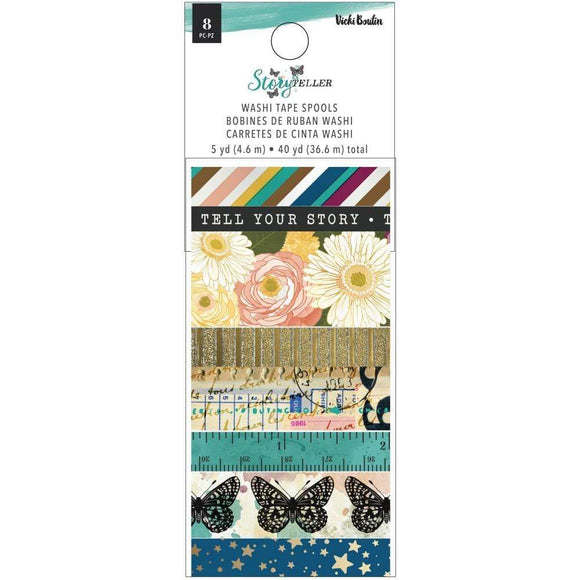 Scrapbooking  Vicki Boutin Storyteller Washi Tape 8/Pkg W/Gold Glitter & Gold Foil Accents Paper 12