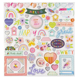Scrapbooking  Paige Evans Blooming Wild Chipboard Stickers 12"X12" Foam W/Holographic Foil stickers