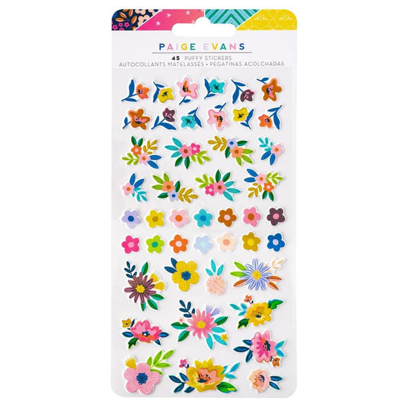 Scrapbooking  Paige Evans Blooming Wild Mini Puffy Stickers 45/Pkg stickers