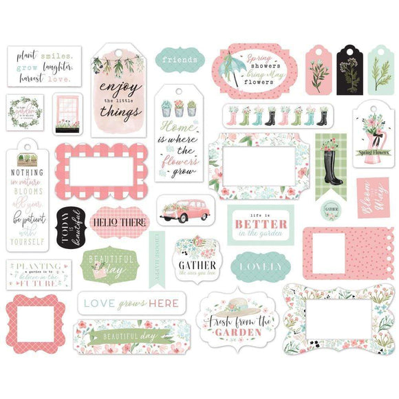 Scrapbooking  Carta Bella Flower Garden Cardstock Ephemera 33/Pkg Frames & Tags Ephemera