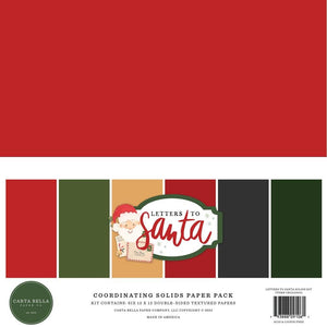 Scrapbooking  Carta Bella Letters To Santa Double-Sided Solid Cardstock 12"X12" 6/Pkg , 6 Colors Paper 12"x12"