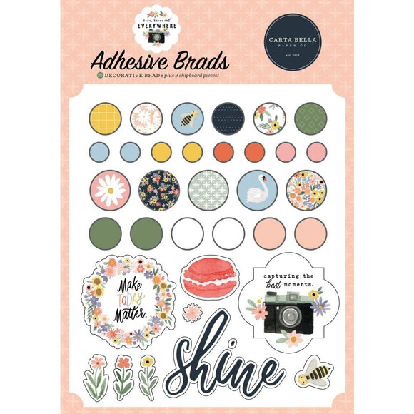 Scrapbooking  Carta Bella Decorative Brads Here, There And Everywhere stickers