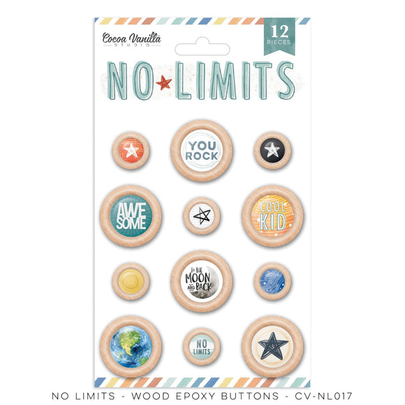Scrapbooking  Cocoa Vanilla Studios No Limits Wood Epoxy Buttons 12pk Embellishments