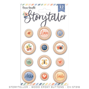 Scrapbooking  Cocoa Vanilla Studios Storyteller Wood Epoxy Buttons 12pk Ephemera