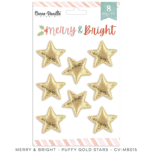 Scrapbooking  Cocoa Vanilla Merry & Bright Puffy Gold Stars 8pk stickers